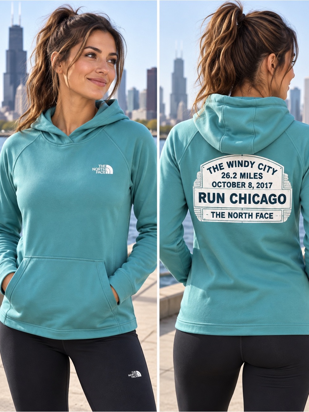 The North Face Women’s Medium Hoodie Run Chicago 2017 Marathon Teal Pullover